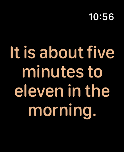 Ish Clock on Apple Watch Ultra showing the time phrase